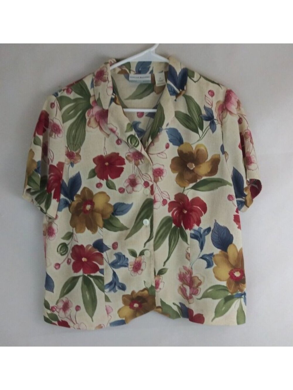 Alfred Dunner Petite Women's Floral Cap Sleeve Button Up Blouse Size 12P